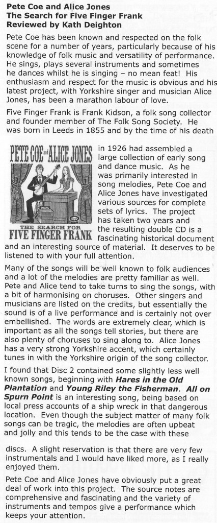 Folk Monthly - The Search For Five FInger Frank CD Review